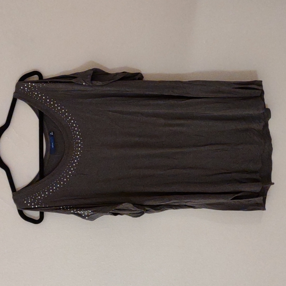 Apt. 9 Grey Cold Shoulder Top with Metallic Neck, size XL